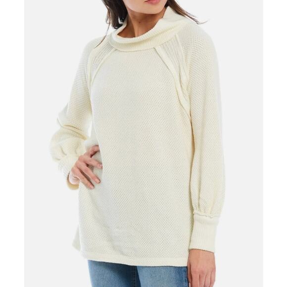 Free People Sweaters - Free People We The Free Shes A Keeper Tunic Sweater M Cream Waffle Knit Boho